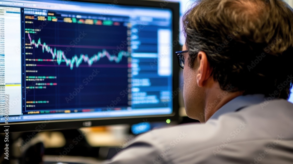 Poster stock market data analysis on computer screen