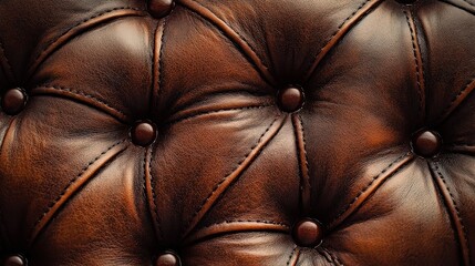 Naklejka premium close-up of a tufted leather upholstery with deep buttoning, highlighting the luxurious texture and detailed craftsmanship, ideal for design projects.