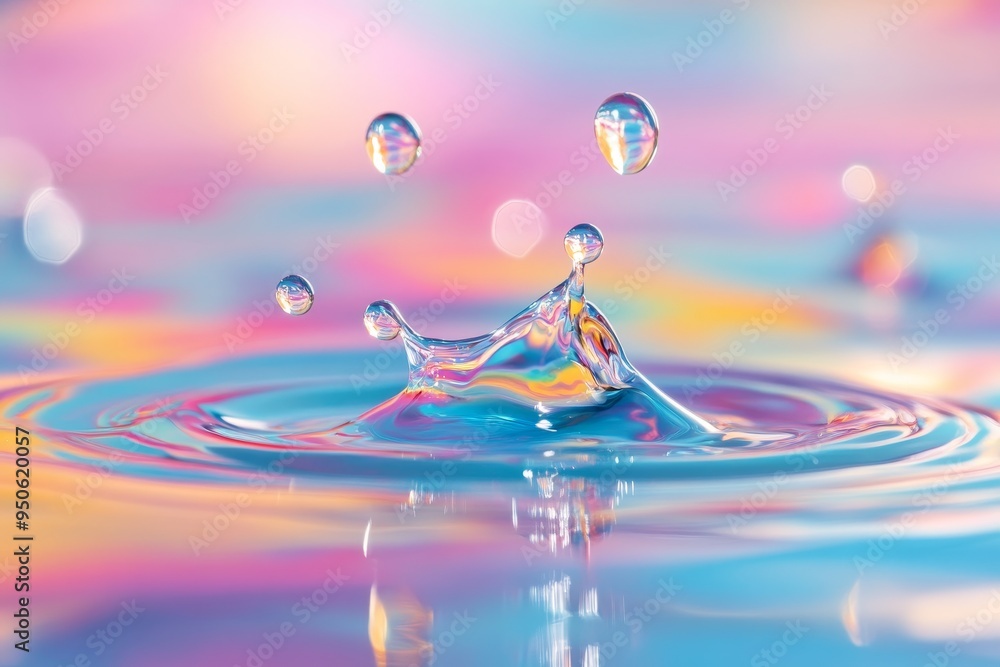 Aufkleber captivating water droplets creating ripples in a colorful abstract background during daylight hours