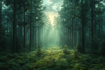 Fototapeta premium Rich hues of burgundy and forest green merge, resembling the depths of an ancient forest. Concept of natural mystery. Generative Ai.