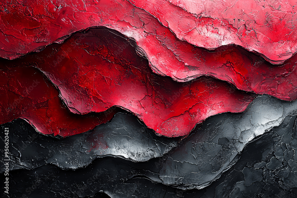 Poster layers of deep red and silver-gray create a rich, textured effect, evoking strength and resilience. 