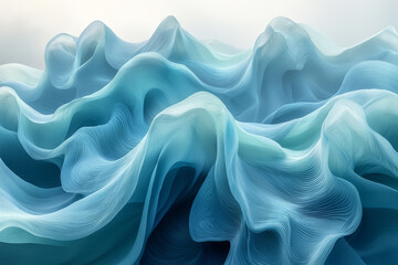 Obraz premium Gentle curves of pastel blue and mint green overlap, evoking the calm of a misty morning. Concept of tranquil beginnings. Generative Ai.