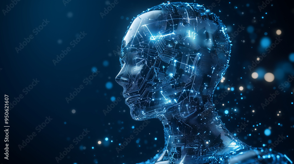 Poster a futuristic digital silhouette of artificial intelligence technologie. artificial intelligence netw