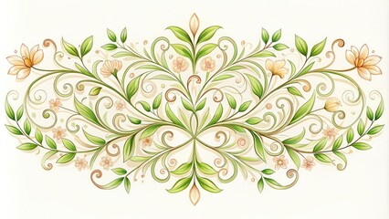 Fototapeta premium Delicate floral ornaments intricately intertwined with curved leaves and tendrils, forming a beautiful and elegant vector illustration perfect for decoration and design elements.