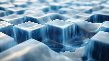 Obraz premium Abstract pattern of blue and white cubes forming a wave-like structure.