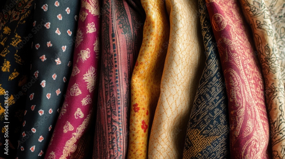 Fototapete a close-up of fabrics with patterns and textures from various parts of the world, highlighting globa