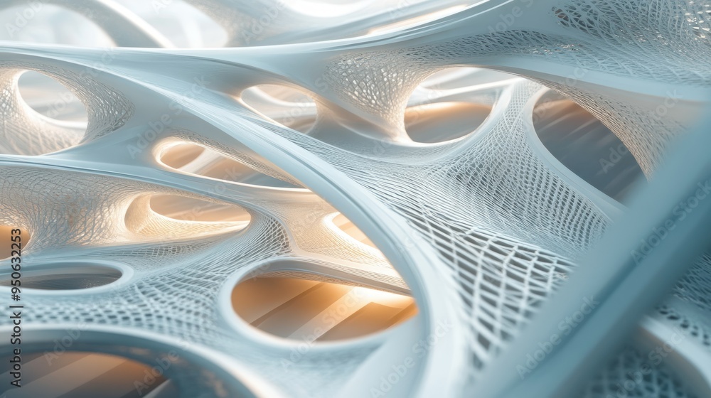 Aufkleber Abstract White Structure with Interconnected Arches and Grids