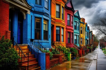 Fototapeta premium Baltimore Row Houses. Colorful Architectural Beauty of Buildings on Guilford Avenue in Charles Village