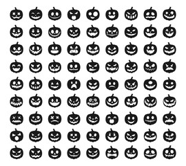 Black Halloween Pumpkin. Big Set pumpkin on white background. The main symbol of the Happy Halloween holiday. Black pumpkin with smile. Vector illustration.