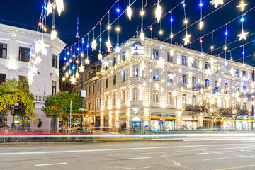 Tbilisi Cityscape with Festive Christmas Lights