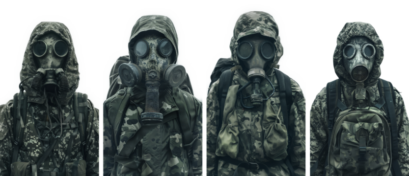 Set of avatars of man in antirad camo suit isolated on transparent background 1