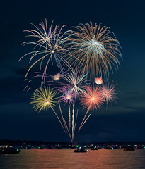 Fireworks Against Sky with Boats and Reflections 16-38