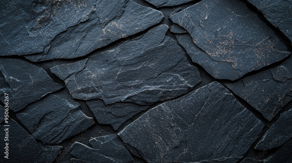 Poster close-up shot of dark slate stone texture with embedded detail and rough surfaces