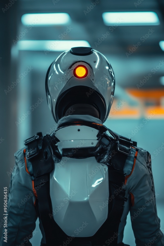 Poster futuristic robot in mysterious sci-fi environment