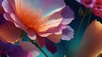 High quality enhance florals with bright grainy texture gradient color glass morphism illustration background design.