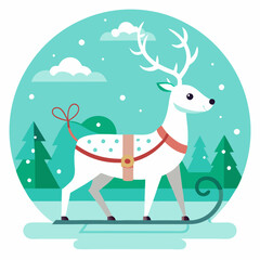 Obraz premium Elegant reindeer standing gracefully in a snowy landscape with Christmas trees