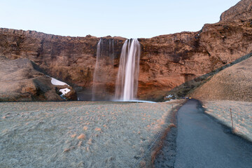  Seljalandfoss waterfall on Seljalandsa river, Iceland, Europe.