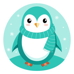 Obraz premium Cute penguin wearing a cozy scarf in a snowy winter setting