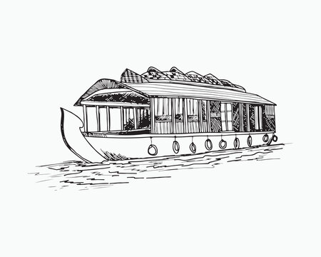 recommend clip art: Kerala houseboat vector brush stroke illustration