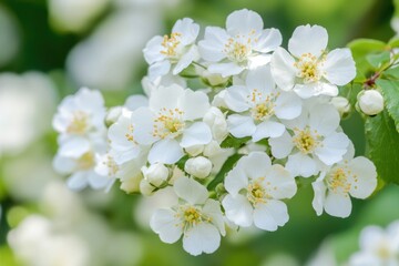 Hawthorne Flowers. Botanical Beauty of Blooming White Blossoms in May