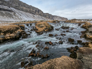 Fossalar waterfall and river in the South of Iceland