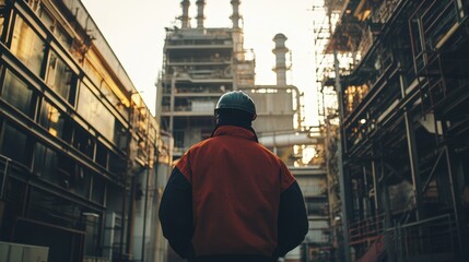 Worker Inspecting an Industrial Site