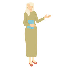 Old businesswoman character design. Telling something about work. Vector illustration.