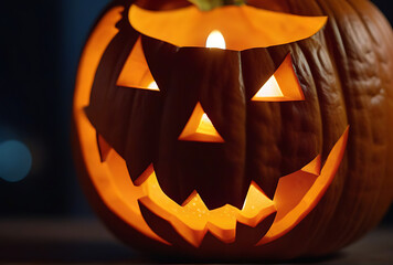 beautifully carved pumpkin candle flickering inside
