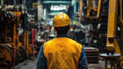 Hardworking Craftsman in a Bustling Industrial Workshop