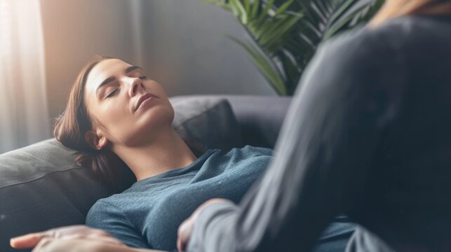 Therapist Uses Hypnosis to Heal Woman's Mental Issues in a Relaxing Therapy Session Setting