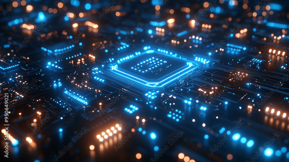 Aufkleber quantum computer technologies concept. futuristic blue circuit board background vector