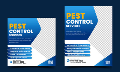 Set of Clean, professional, and modern pest control services promotion social media post template