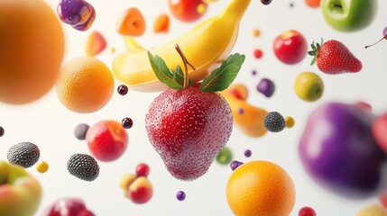 A Colorful Array of Fruit and Berries Floating in Mid-Air