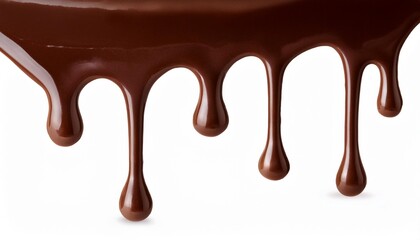 pouring chocolate dripping from cake top isolated on white backg