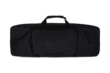 Soft black weapon case with extra pockets. Bag for storing and transporting weapons. Isolate on a white back.