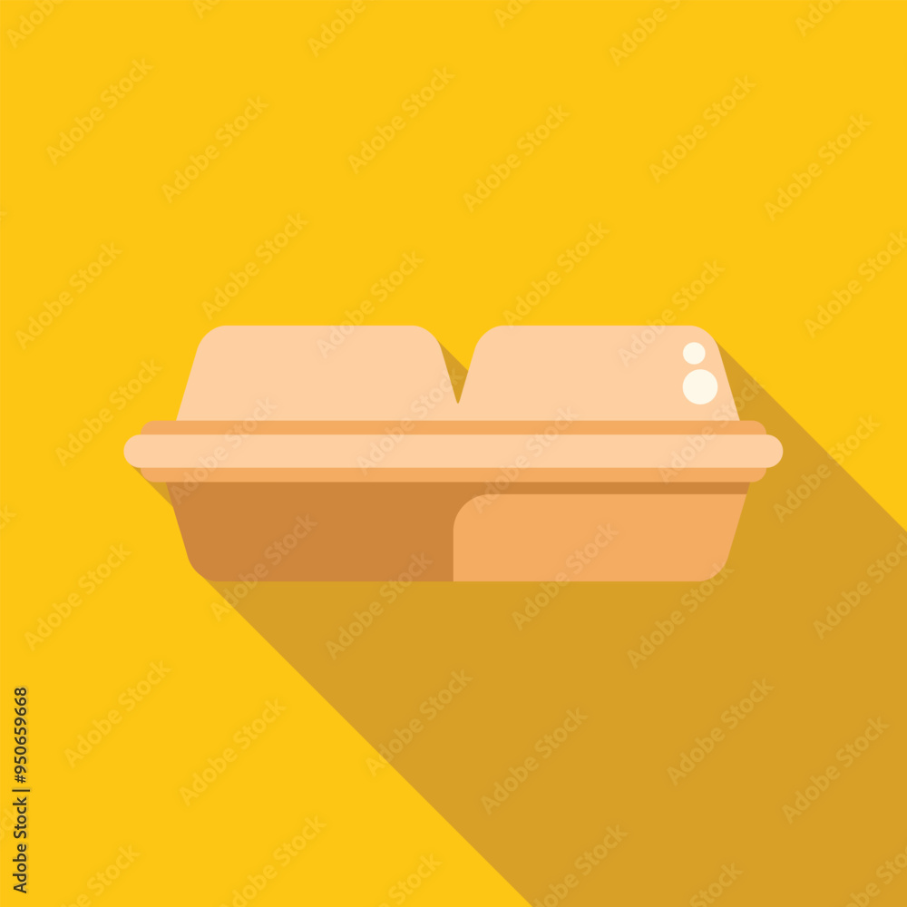 Poster simple vector illustration of an opened styrofoam food container casting a shadow on a yellow backgr