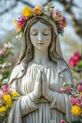 May Crowning: Mary Statue Adorned with Spring Flowers in Catholic Tradition