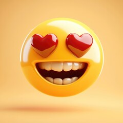 A joyful expression of love and happiness captured in a bright yellow emoji with heart-shaped eyes and an infectious smile, radiating positivity against a vibrant backdrop