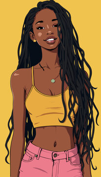 open layer vector hot Jamaican daredevil girl smile with sunglasses and croptop trend sunglasses brown hair and yellow crop top 01