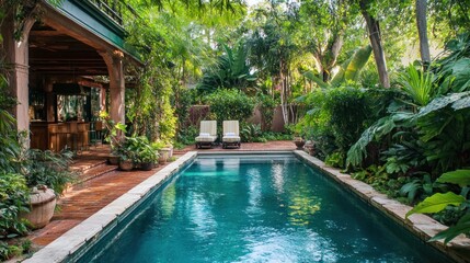 Fototapeta premium Tropical Backyard Oasis with a Swimming Pool