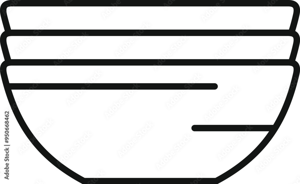 Aufkleber simple black and white line drawing of a stack of three clean empty soup bowls
