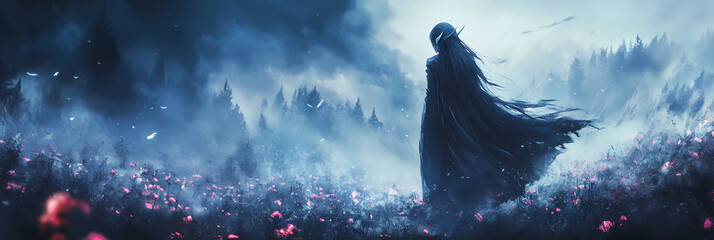 Fototapeta premium Beautiful Pale Elf in Epic Anime Art: Captivating Fantasy Imagery