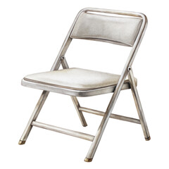 Watercolor illustration of a folding chair with a cushioned seat, commonly used for events and gatherings. Isolated on transparent background, png.