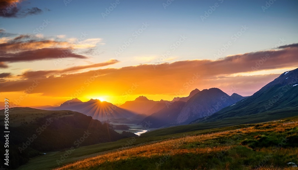 Wall mural beautiful sunset in the mountains