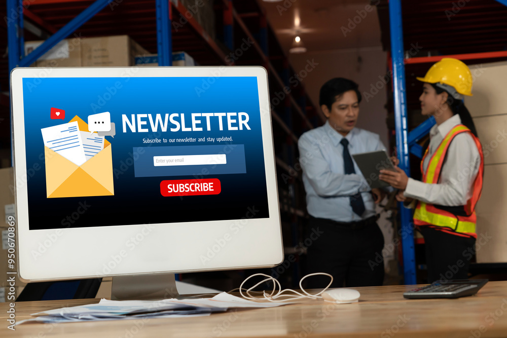 Poster newsletter signup page on computer for customer to subscribe snugly newsletter update information to