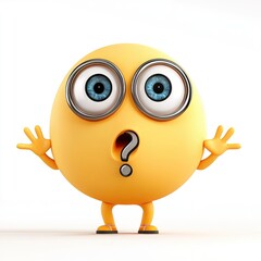 Surprised emoji with wide open eyes and a question mark expresses curiosity against a simple white backdrop