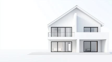 3D house render, blueprint aesthetic, white background, sharp perspective, detailed architectural elements, clean and precise design, ideal for commercial use