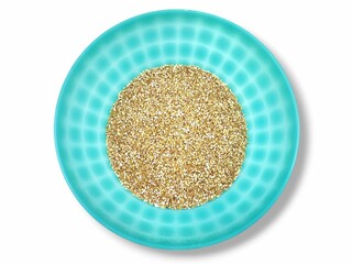 Top view of a bowl of raw bulgur. Bulgur (or pligouri in Greek and Pourkouri in Cypriot) is a cracked wheat foodstuff found in South Asian cuisine and West Asian cuisine.