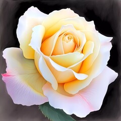 This beautiful artwork features a vibrant, realistic rose painted with meticulous detail against a black background, highlighting the intricate petals and soft colors. Generative AI
