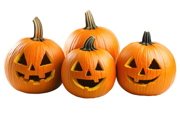 Smiling Jack-o'-lantern with a carved face, isolated on white background. Perfect for Halloween decorations and spooky designs.

